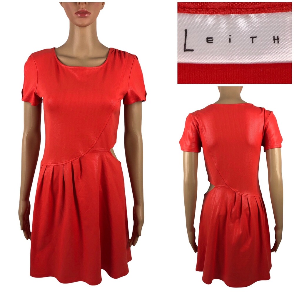 Leith Womens Small Dress Fit Flare Short Orange Nylon Stretch Short Sleeve